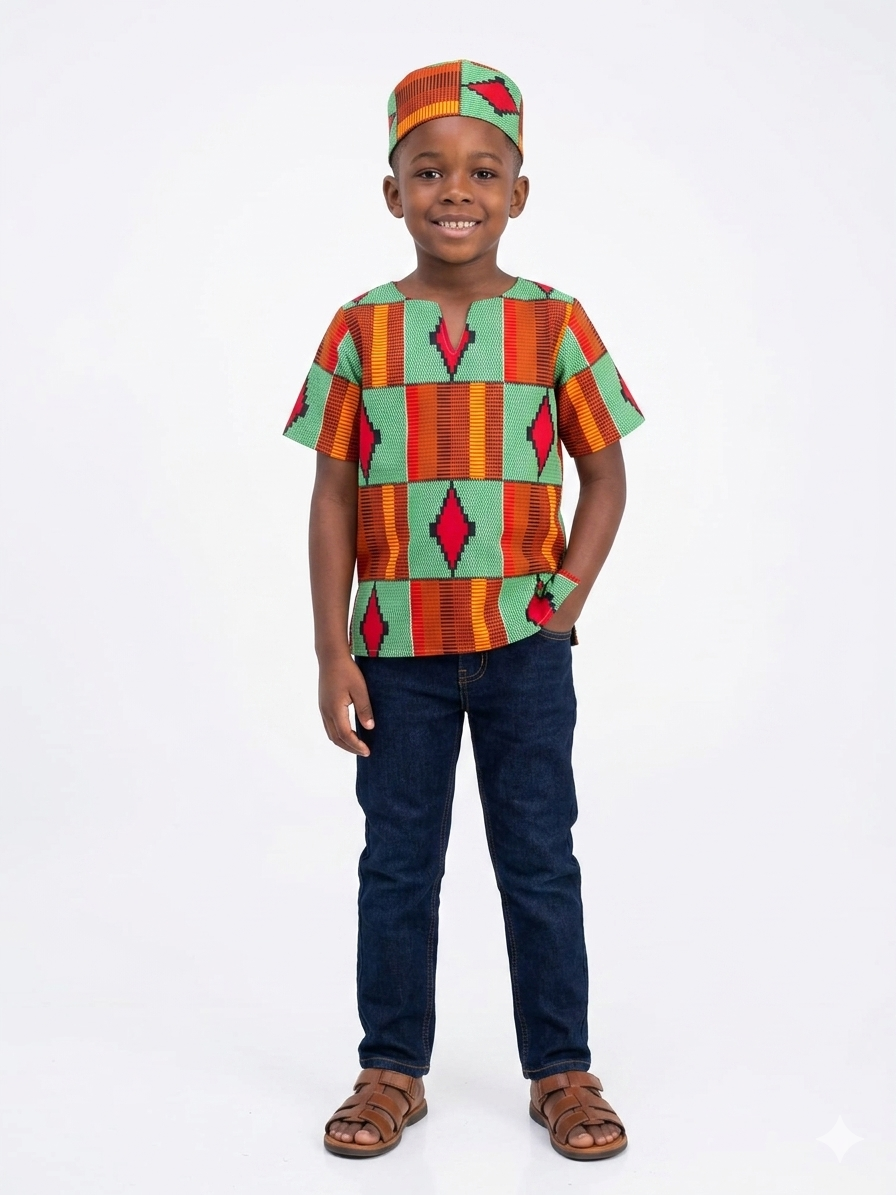 Camisa Nilño Verde-Rojo-Naranja (Etnia Negra)