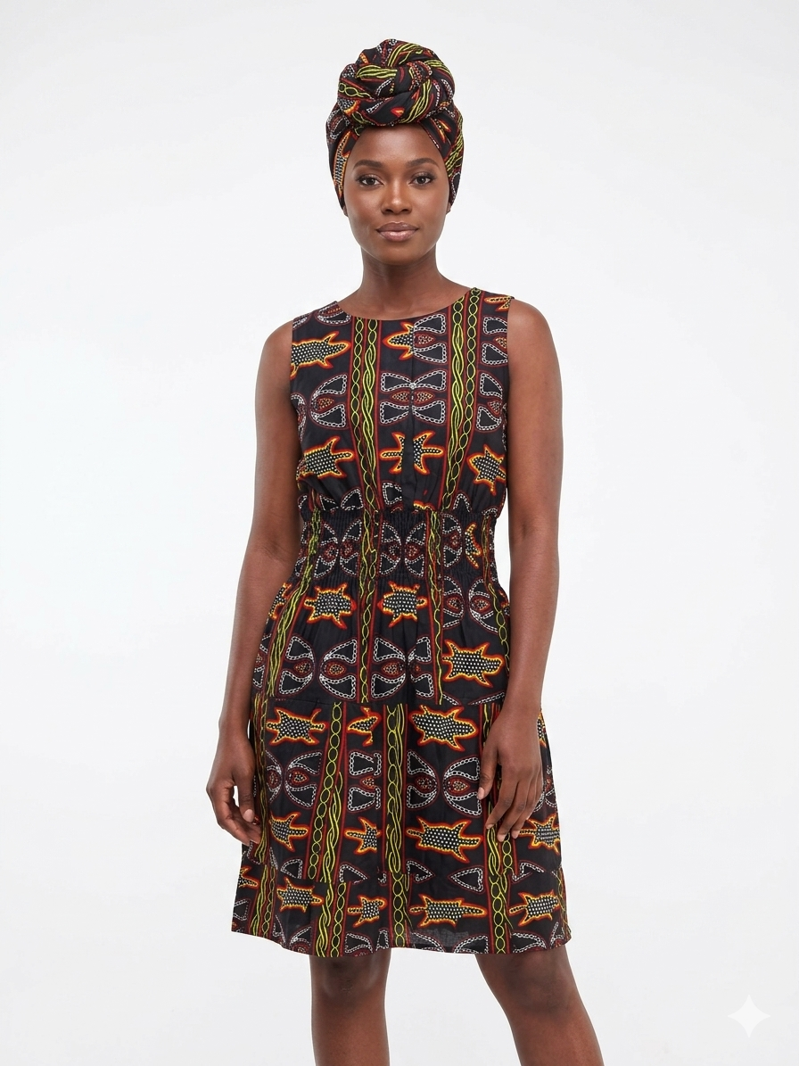 Printed Dress Short  - Etnia Negra