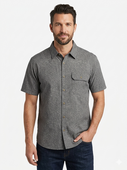 Sleeve Full Button UV Shirt w / Aop Iron vines