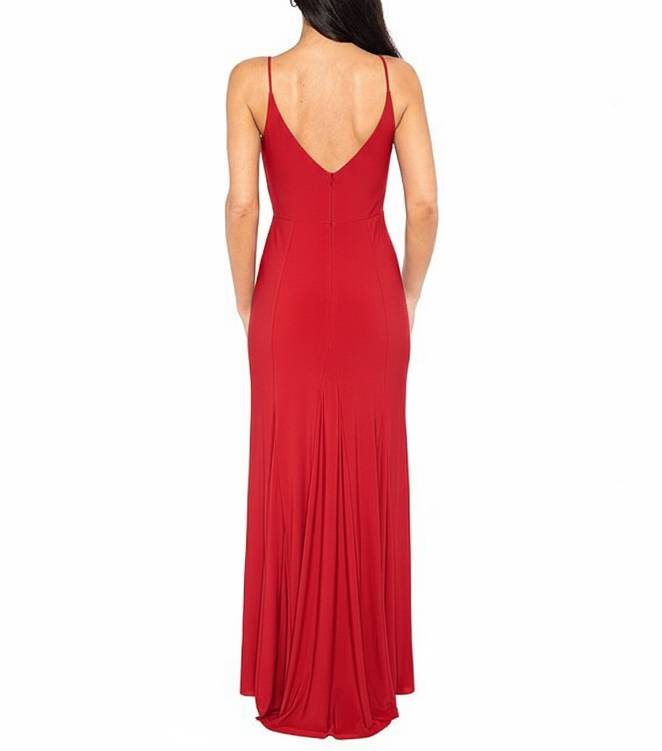 V-Neck Sleeveless Side Slit Long Gown Red - Jump