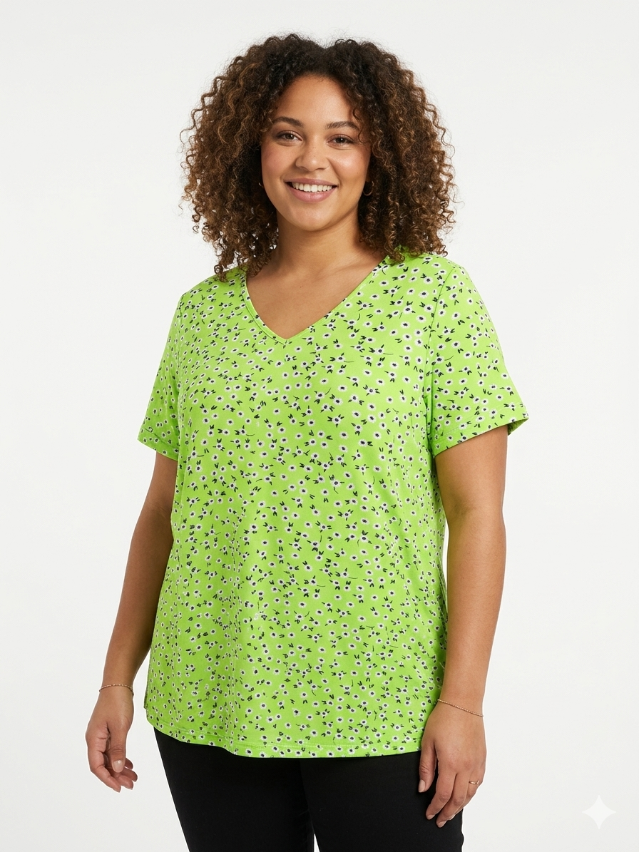 Ladies Plus Size Green Tops Flowers