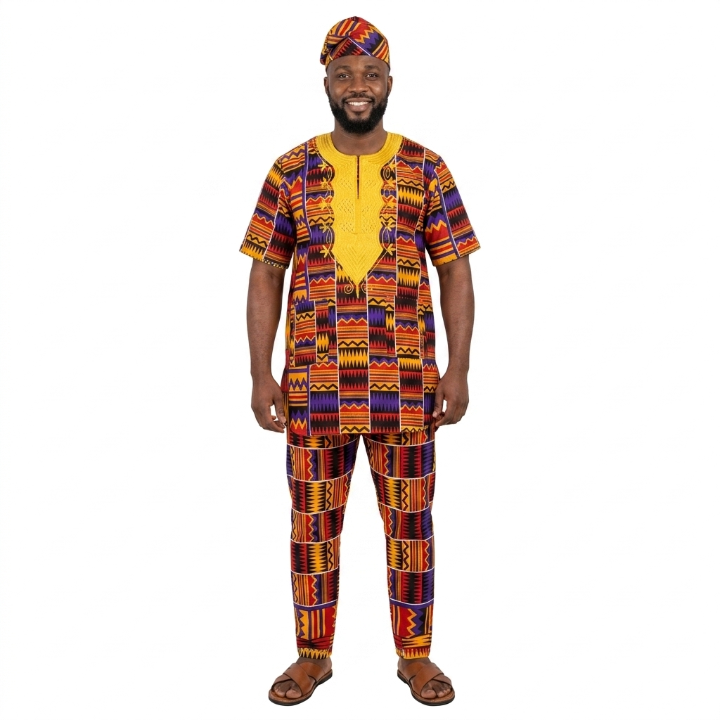 Embroidered Kente Pants Set