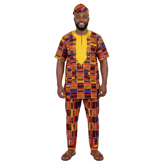 Embroidered Kente Pants Set