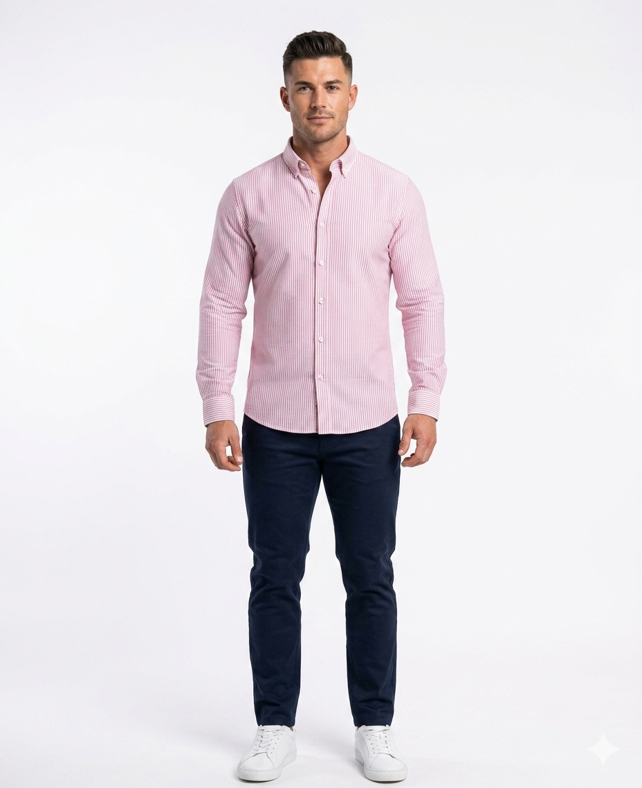 Camisa Rosado con Rayas Blanca Caballero