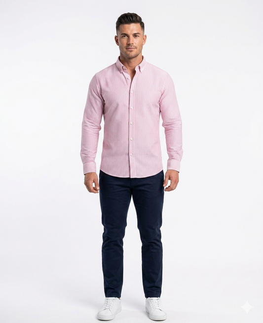 Camisa Rosado con Rayas Blanca Caballero