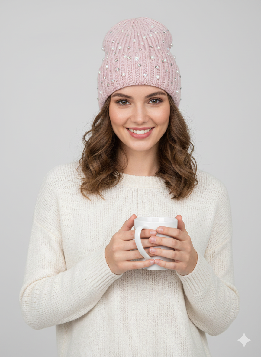 Be jeweled Cuff Hat Pink