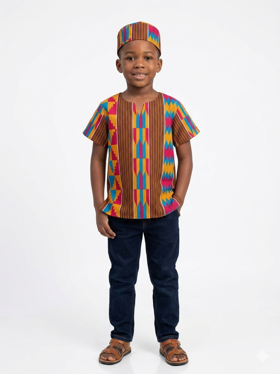 Camisa Niño Chocolate-Fucsia-Amarillo- Etnia Negra