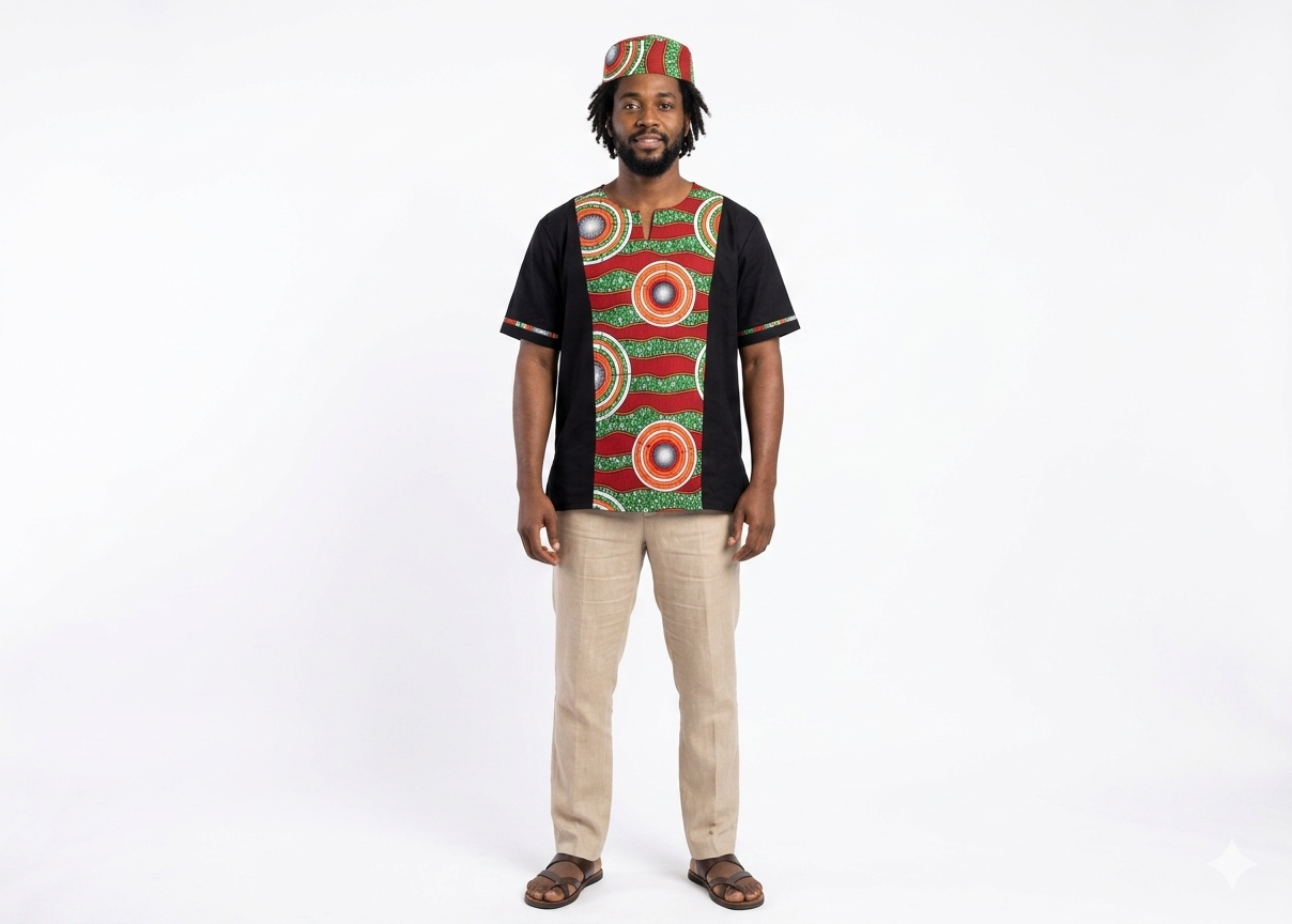 Camisa y Kufi Caballero Negro-Estampado (Etnia Negra)