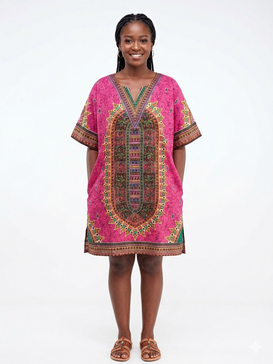 Kaftan Short Pink Print  - Etnia Negra
