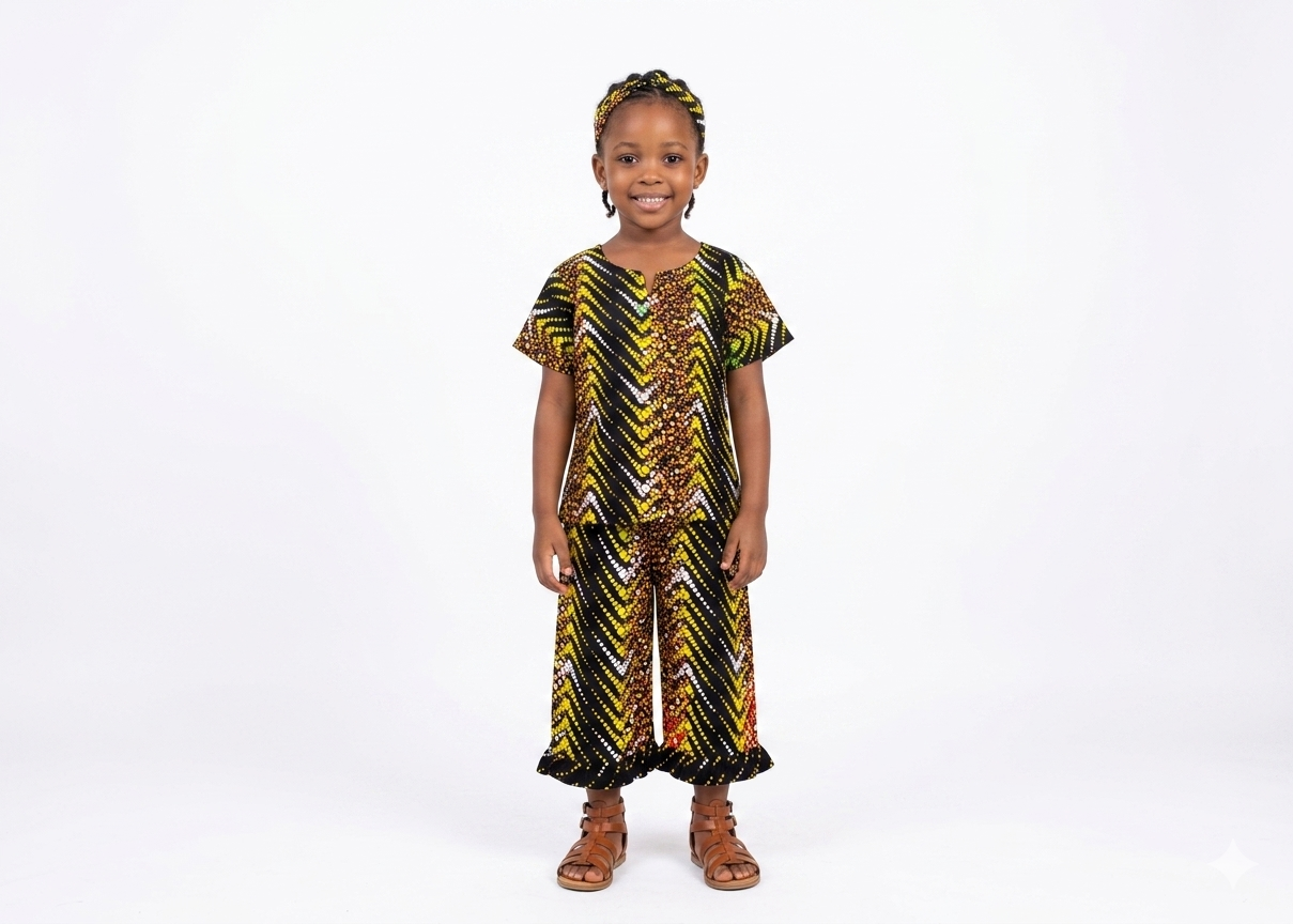 Conjunto Niña Mostaza-Verde-negro (Etnia Negra)