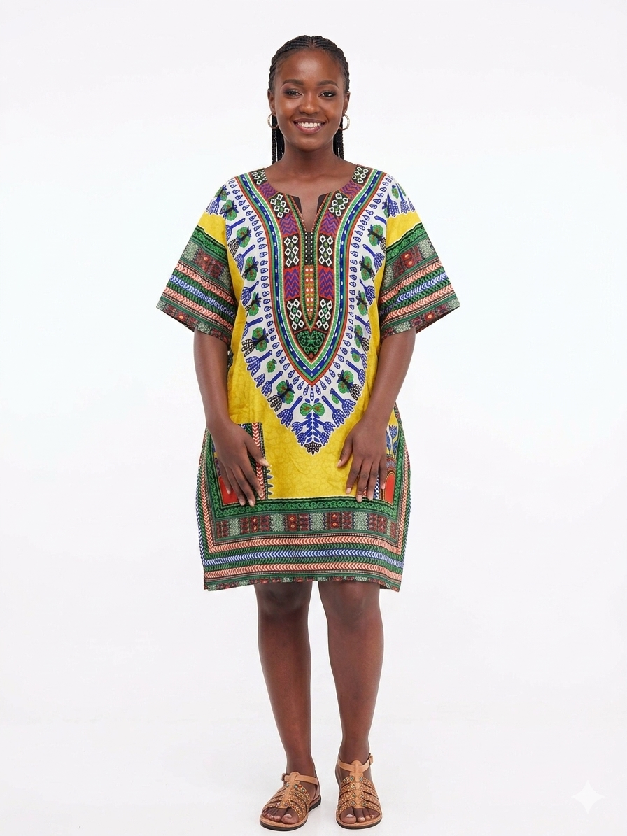 Kaftan Short Yellow Print  - Etnia Negra