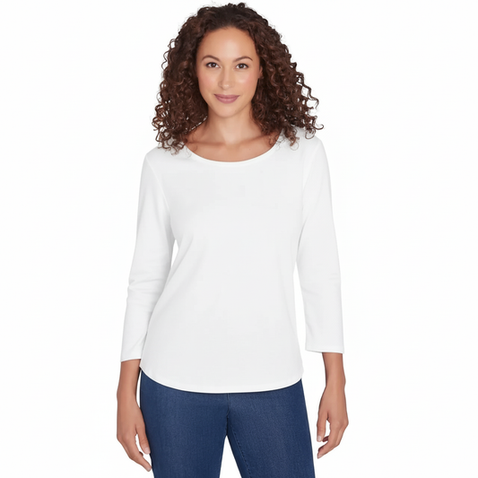 Scoop Neck Ribbed Solid Top White - Ruby Rd