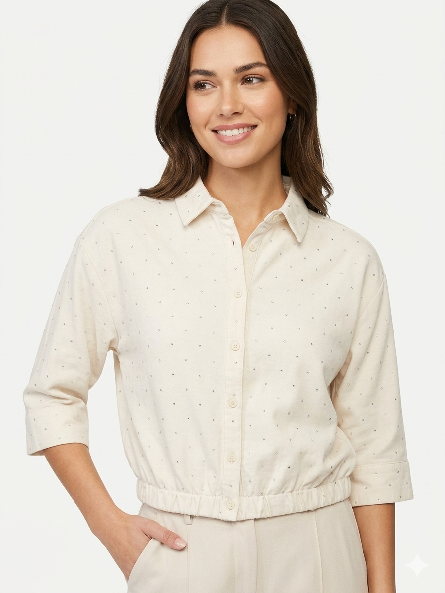 Dolman Sleeve Elastic Waist Button Down White Sand