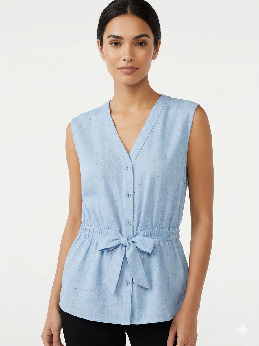 Dolman Smocked Waist Chambray