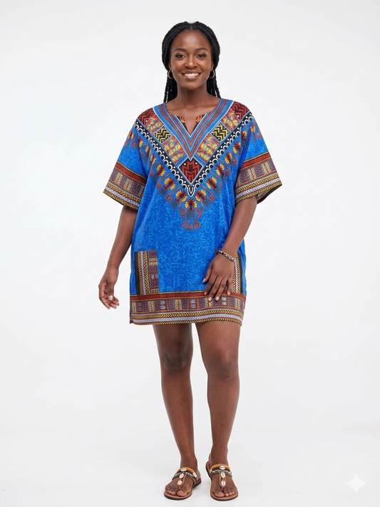Kaftan Short Blue Print  - Etnia Negra