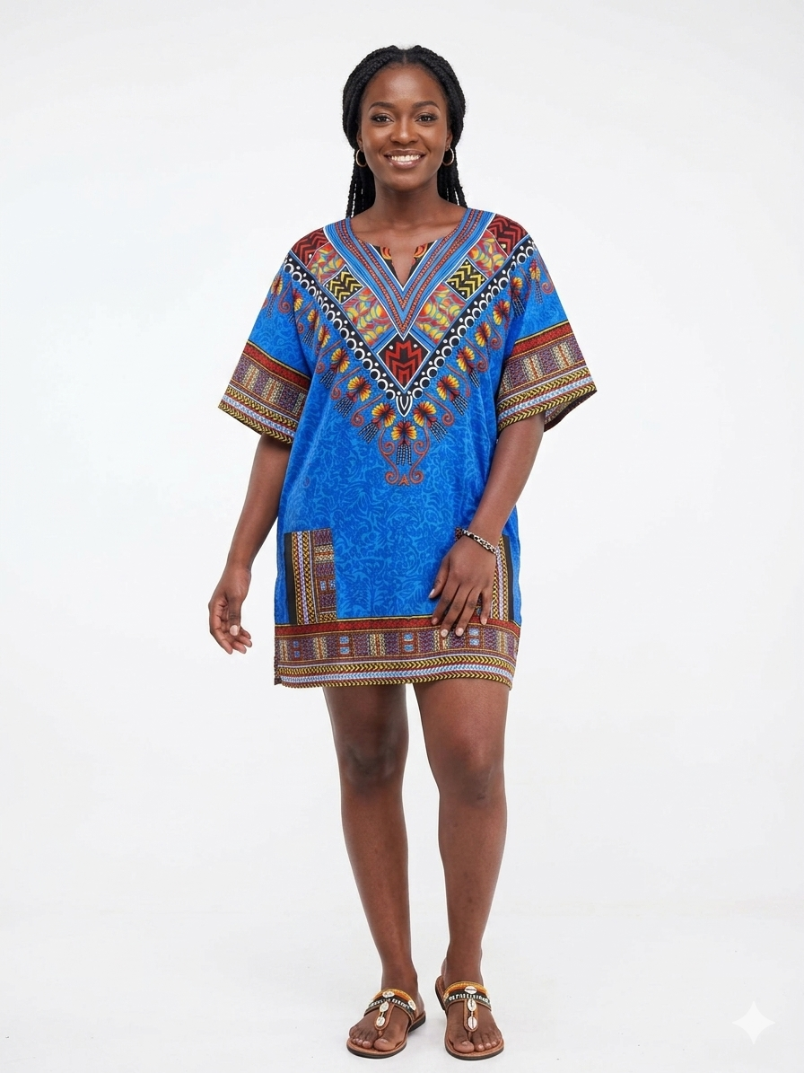 Kaftan Short Blue Print  - Etnia Negra