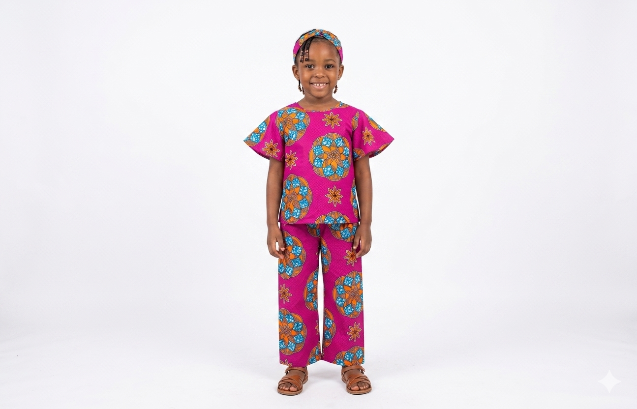 Conjunto Niña Fucsia-Naranja-Azul ( Etnia Negra)