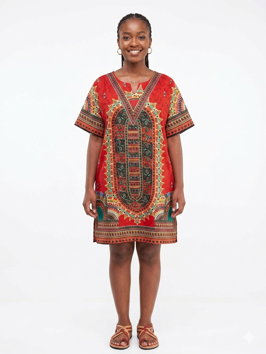 Kaftan Short Red Print  - Etnia Negra
