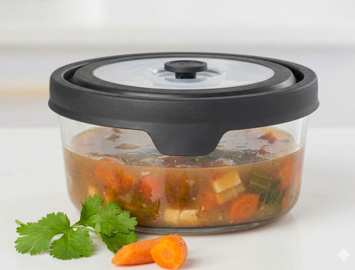 4 Cup Round Food Storage with/ Vented Lid Clear/Black