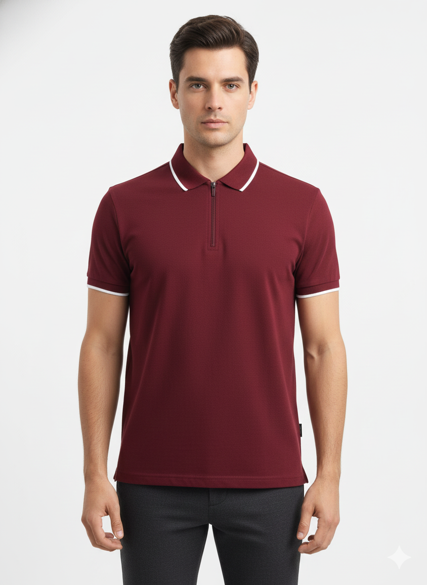 Polo Pique Zipper Wine Red - Luigi Baretta