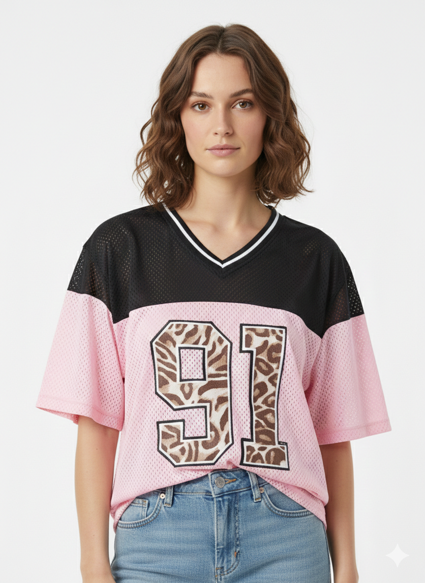 Cheetah v Neck Jersey Light Pink