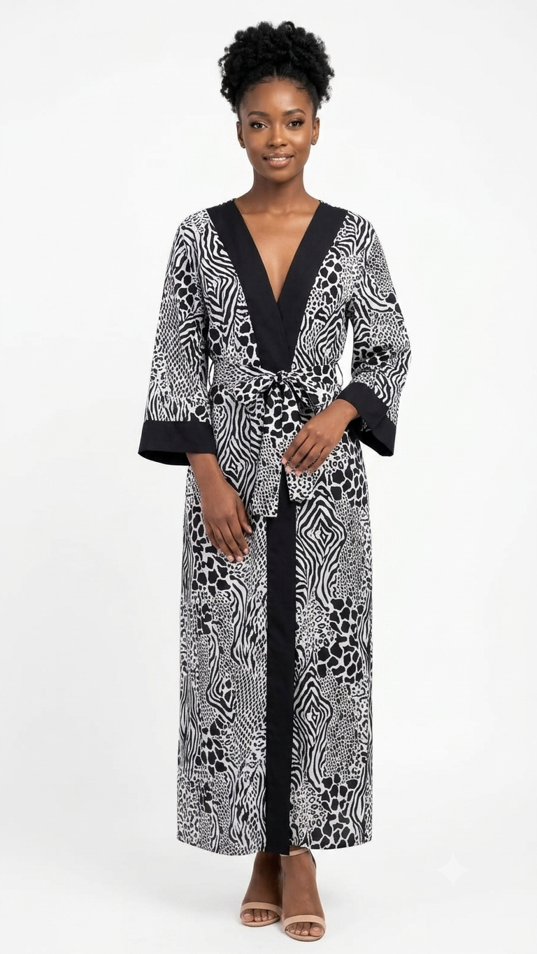 Dress Black-White Print Women - Etnia Negra