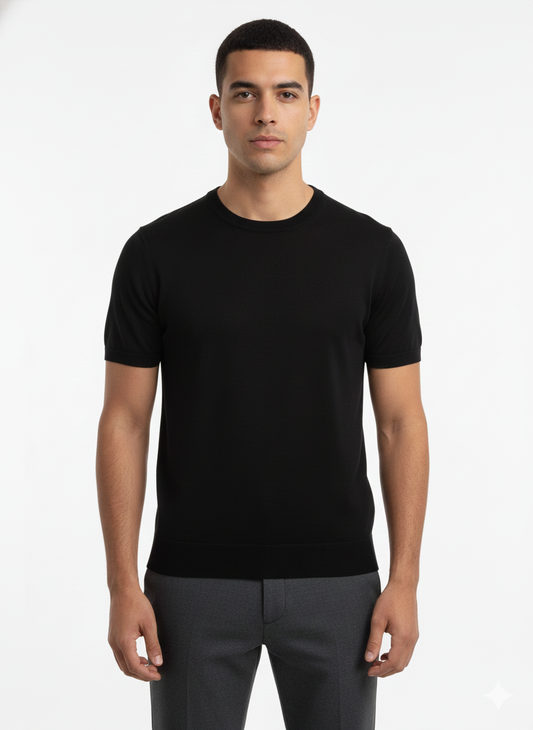 Short-sleeved knitted T-shirt Black - Luigi Baretta