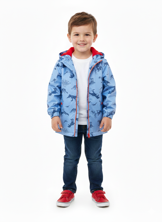Dinosaur Print Windbreaker Faded Denim