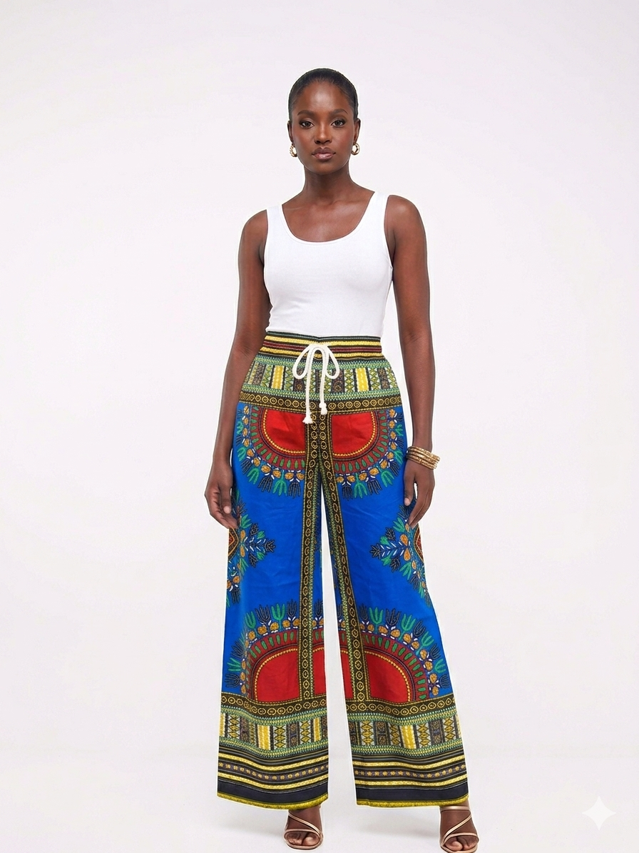Dashiki Print Pant Blue-Pant - Etnia Negra