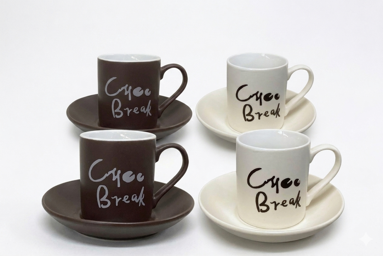 Cup and saucer set Cream-Brown, 8 pieces