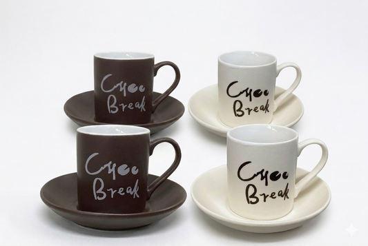 Cup and saucer set Cream-Brown, 8 pieces
