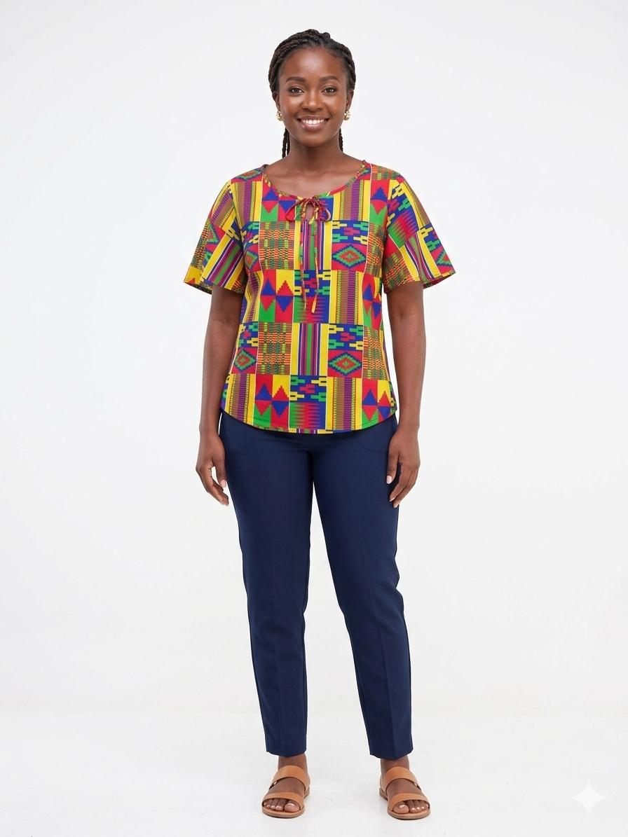 Camisa Dama Verde-Rojo-Aul Multi - (Etnia Negra)