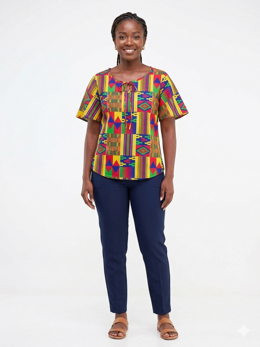 Camisa Dama Verde-Rojo-Aul Multi - (Etnia Negra)