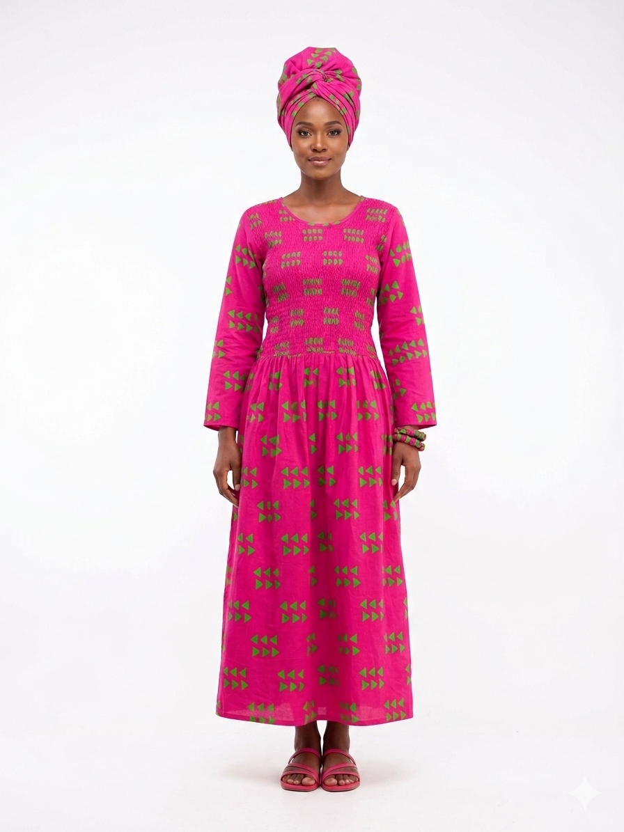 Dress Fuchsia-Green  Print Women - Etnia Negra