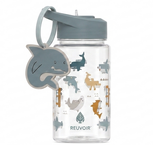 Botella de agua de 15 oz con diseño de Buddy Shark y correa multicolor