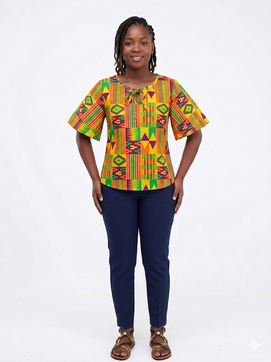 Camisa Dama Verde-Naranja Multi - (Etnia Negra)