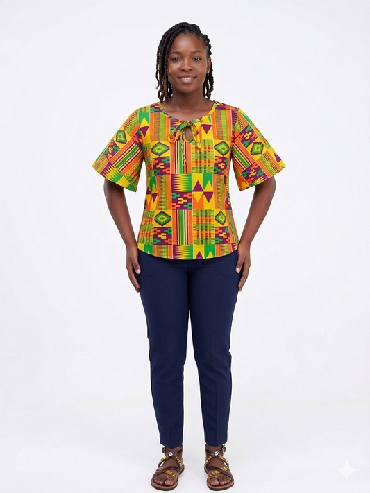 Camisa Dama Verde-Naranja Multi - (Etnia Negra)