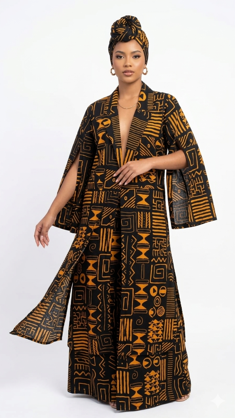 Conjunto estampado de kimono y falda