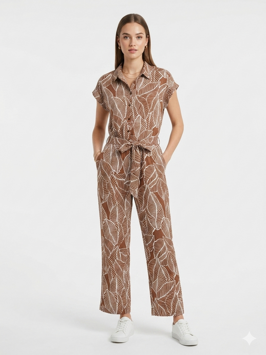 Wrap Front Jumpsuit Cocoa Brown Ivory