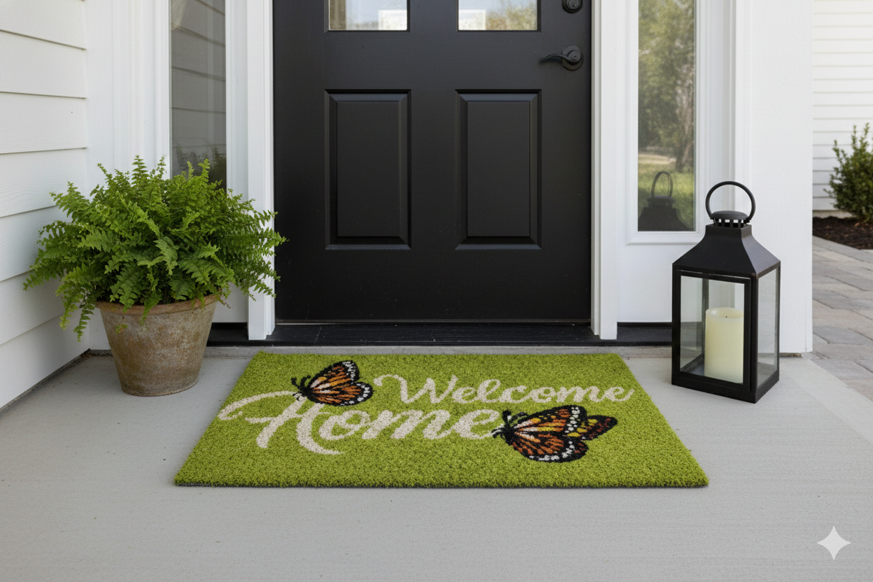Mat Printed Coir 18x28 Welcome Butterflies