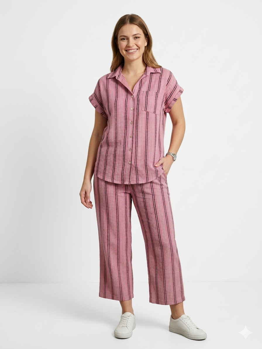 Ladies Air Flow Fashion Top with Pant Set 2 Pink Print - Liz & Lilli