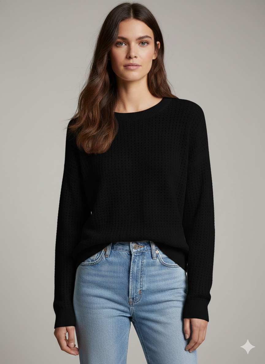 Sweater Black Perforated Boxy - Ninety