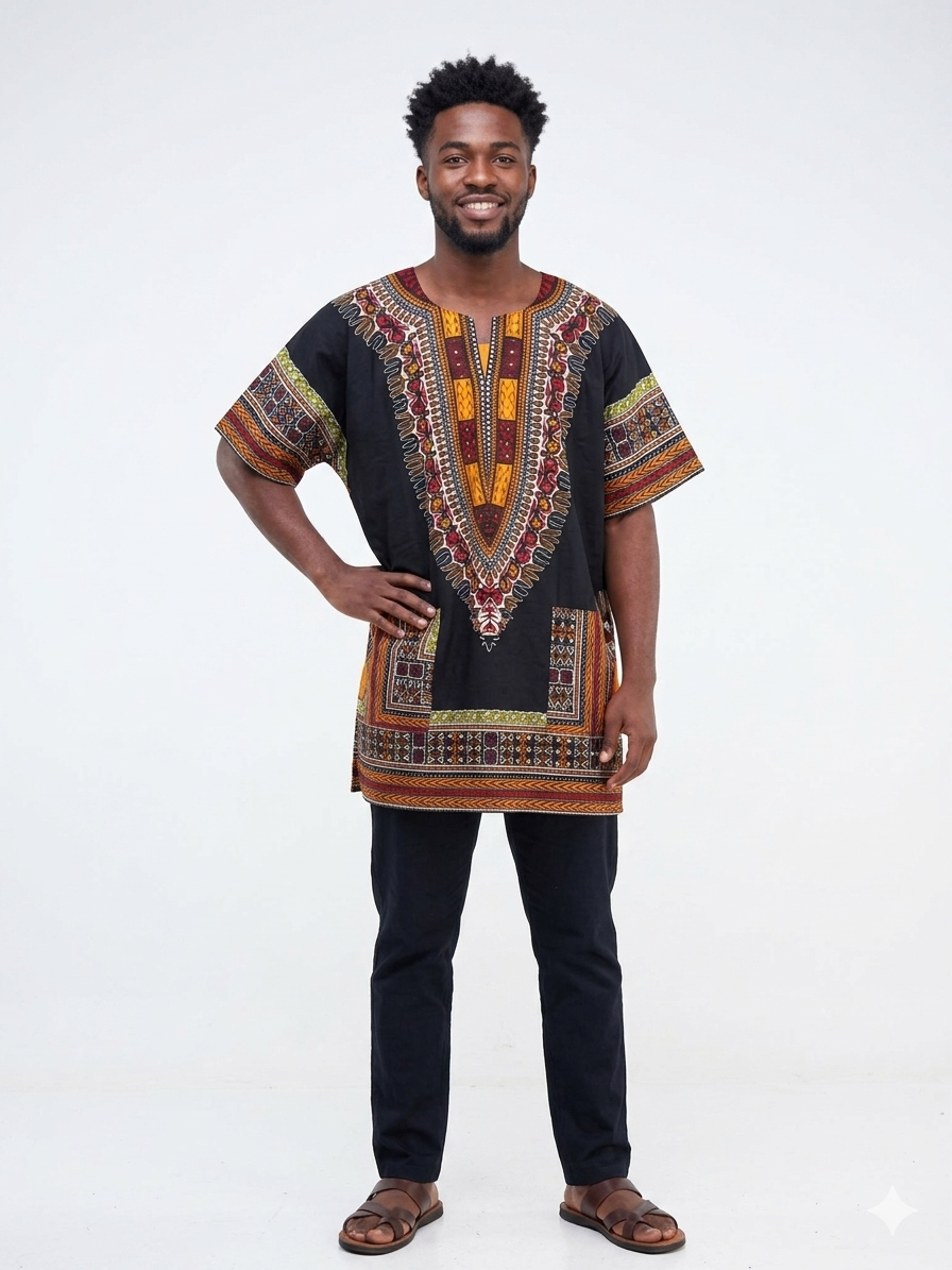 Men Cotton Dashiki Black-Etnia Negra
