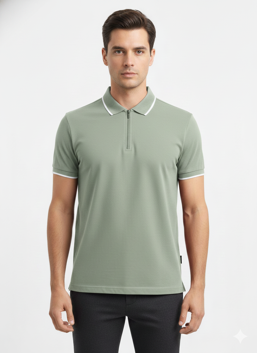 Polo Pique Zipper Green - Luigi Baretta