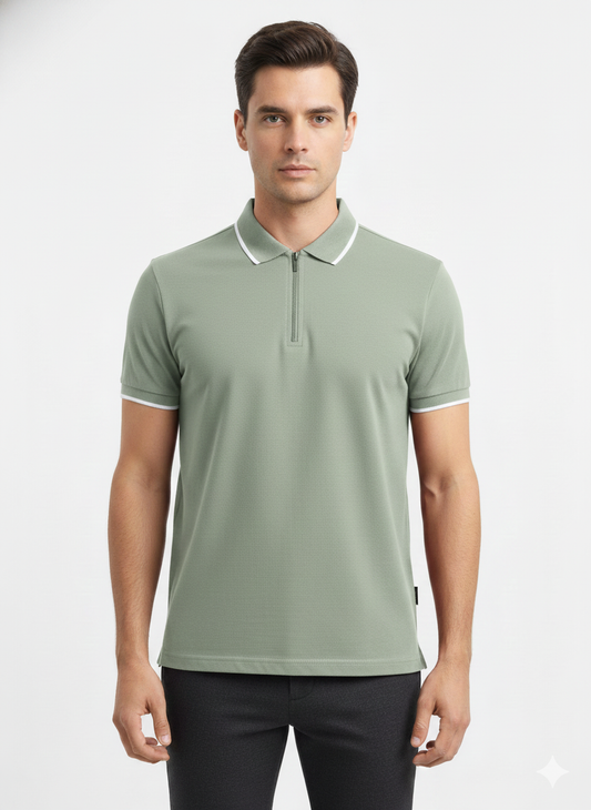 Polo Pique Zipper Green - Luigi Baretta