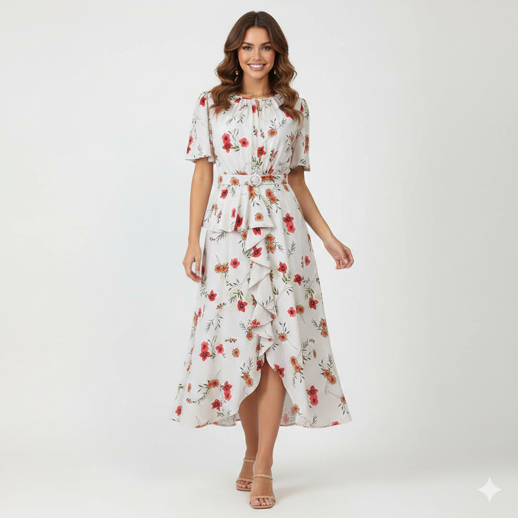 1PC Dress Beige/Red