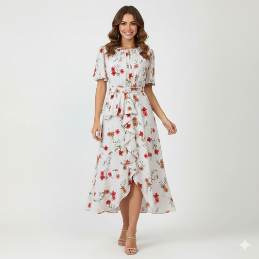 1PC Dress Beige/Red