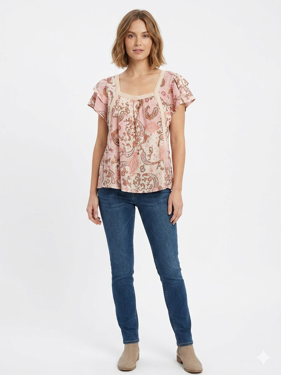 Short Flutter Sleeve Squa Peri Combo / Rosette Combo