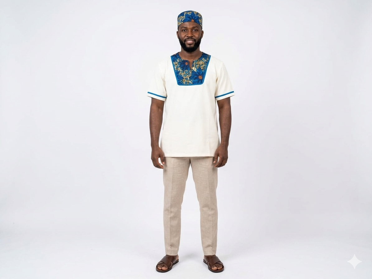 Camisa Caballero Blanco Hueso-Estampado (Etnia Negra)