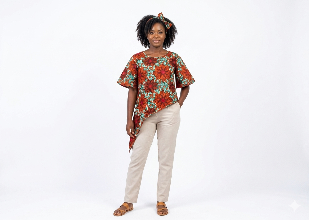 Camisa Dama Flores Chocolate-Fucsia-Turquesa (Etnia Negra)